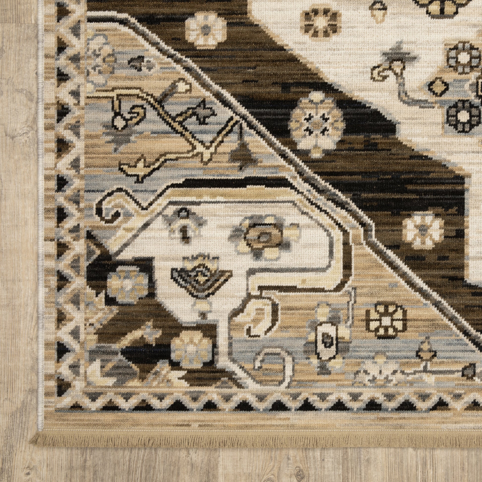 Acacia Medallion Brown/ Grey Floral Cut Pile Rug