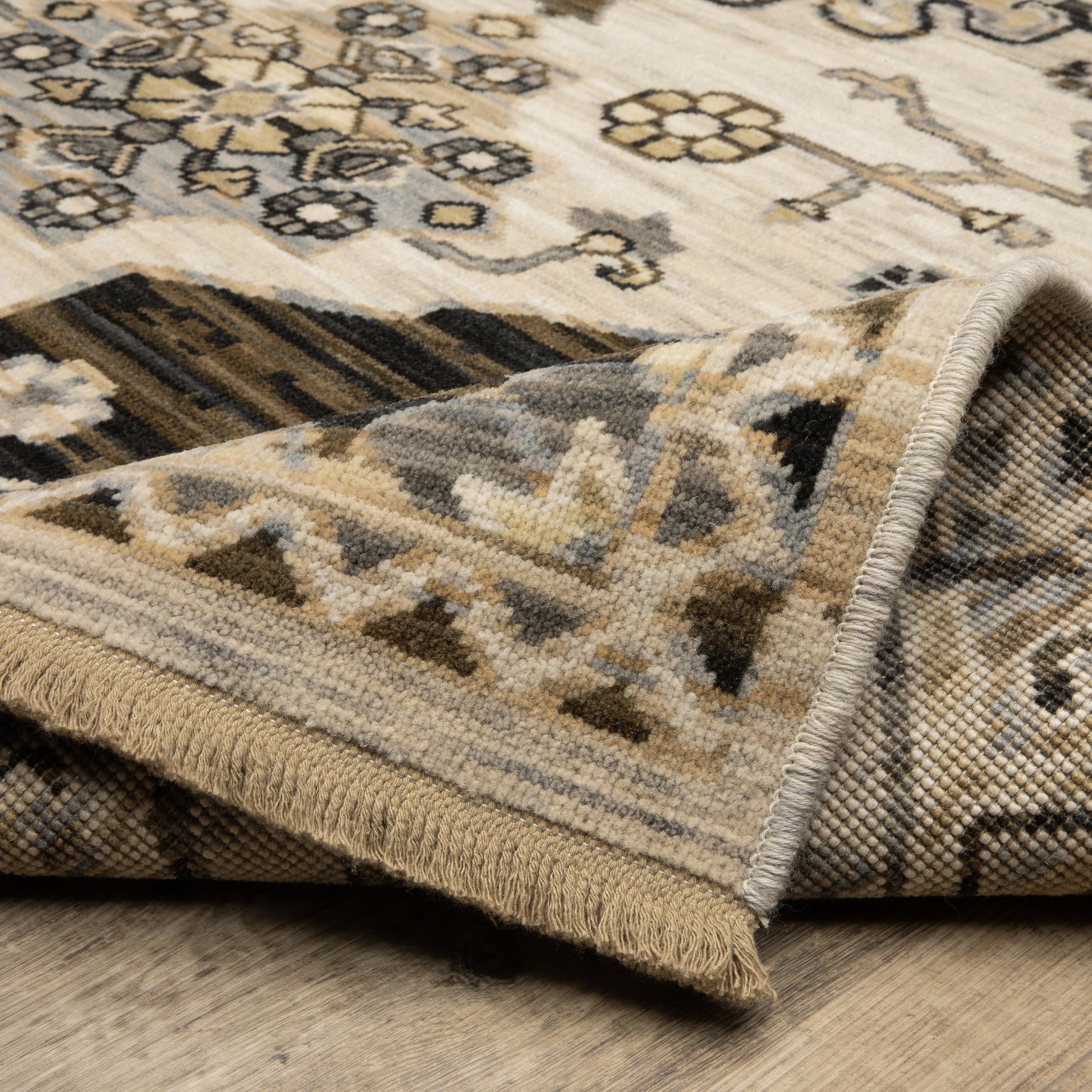 Acacia Medallion Brown/ Grey Floral Cut Pile Rug