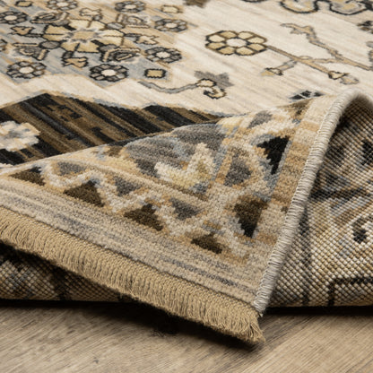 Acacia Medallion Brown/ Grey Floral Cut Pile Rug