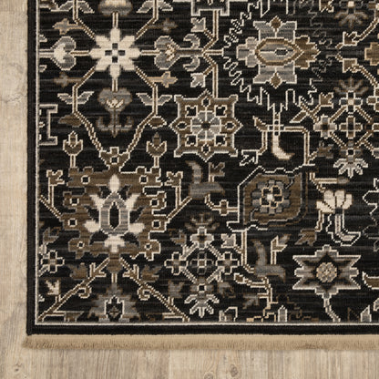 Acacia Floral Black/ Tan Oriental Cut Pile Rug