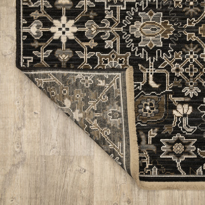 Acacia Floral Black/ Tan Oriental Cut Pile Rug