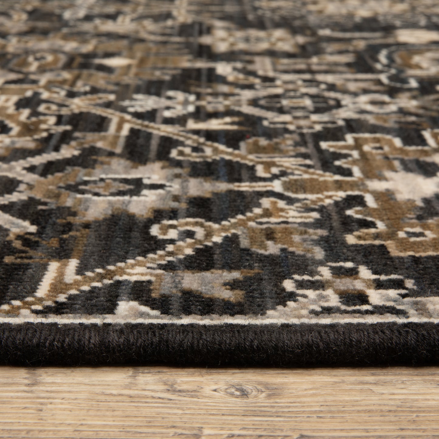 Acacia Floral Black/ Tan Oriental Cut Pile Rug