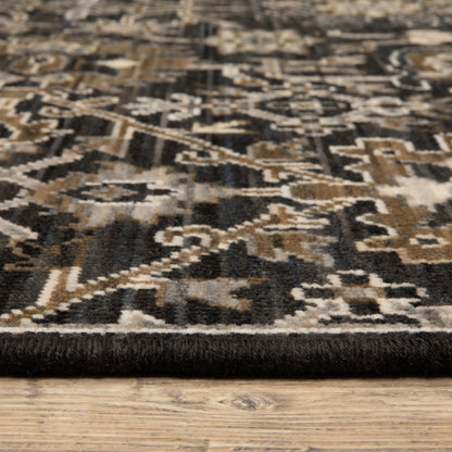 Acacia Floral Black/ Tan Oriental Cut Pile Rug