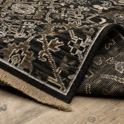 Acacia Floral Black/ Tan Oriental Cut Pile Rug
