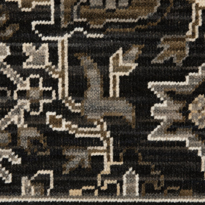 Acacia Floral Black/ Tan Oriental Cut Pile Rug