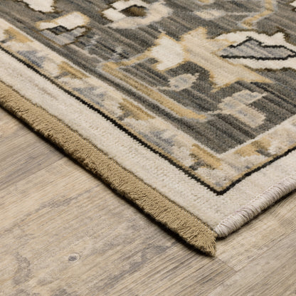 Acacia Floral Beige/ Grey Oriental Cut Pile Rug