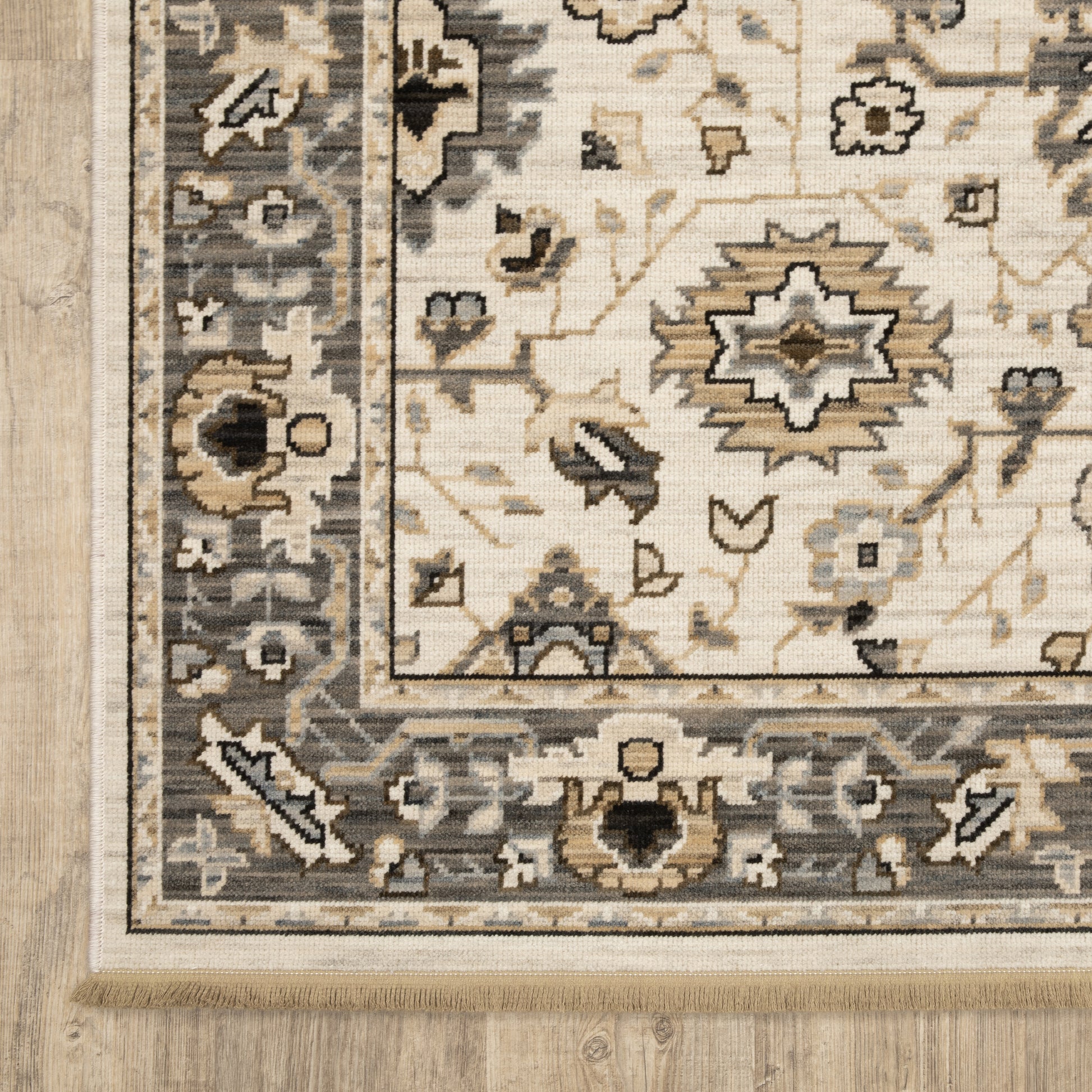 Acacia Floral Beige/ Grey Oriental Cut Pile Rug