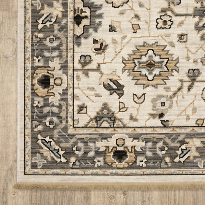 Acacia Floral Beige/ Grey Oriental Cut Pile Rug