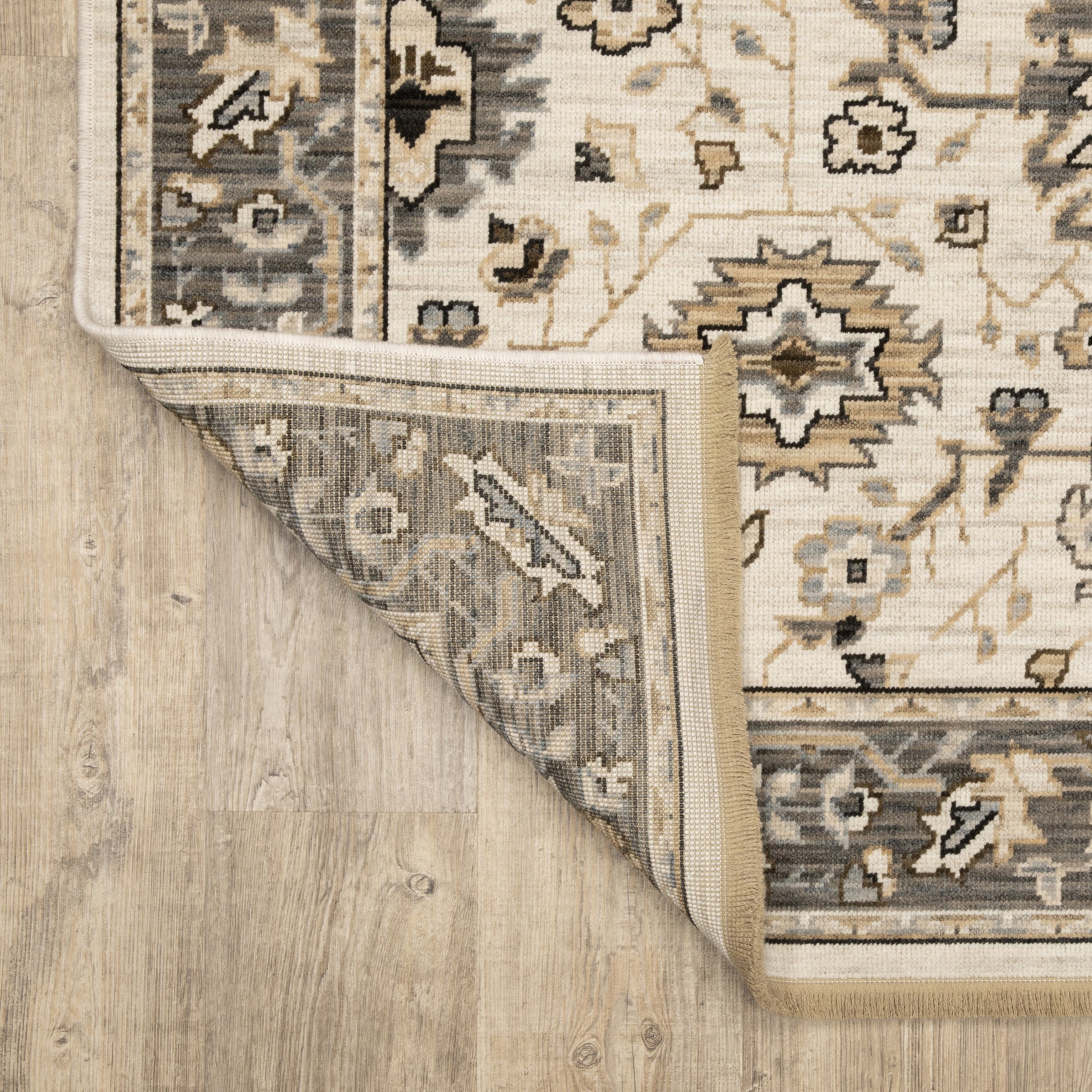 Acacia Floral Beige/ Grey Oriental Cut Pile Rug