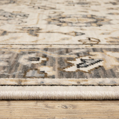 Acacia Floral Beige/ Grey Oriental Cut Pile Rug