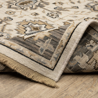 Acacia Floral Beige/ Grey Oriental Cut Pile Rug