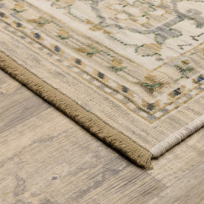 Acacia Medallion Beige/ Grey Oriental Cut Pile Rug