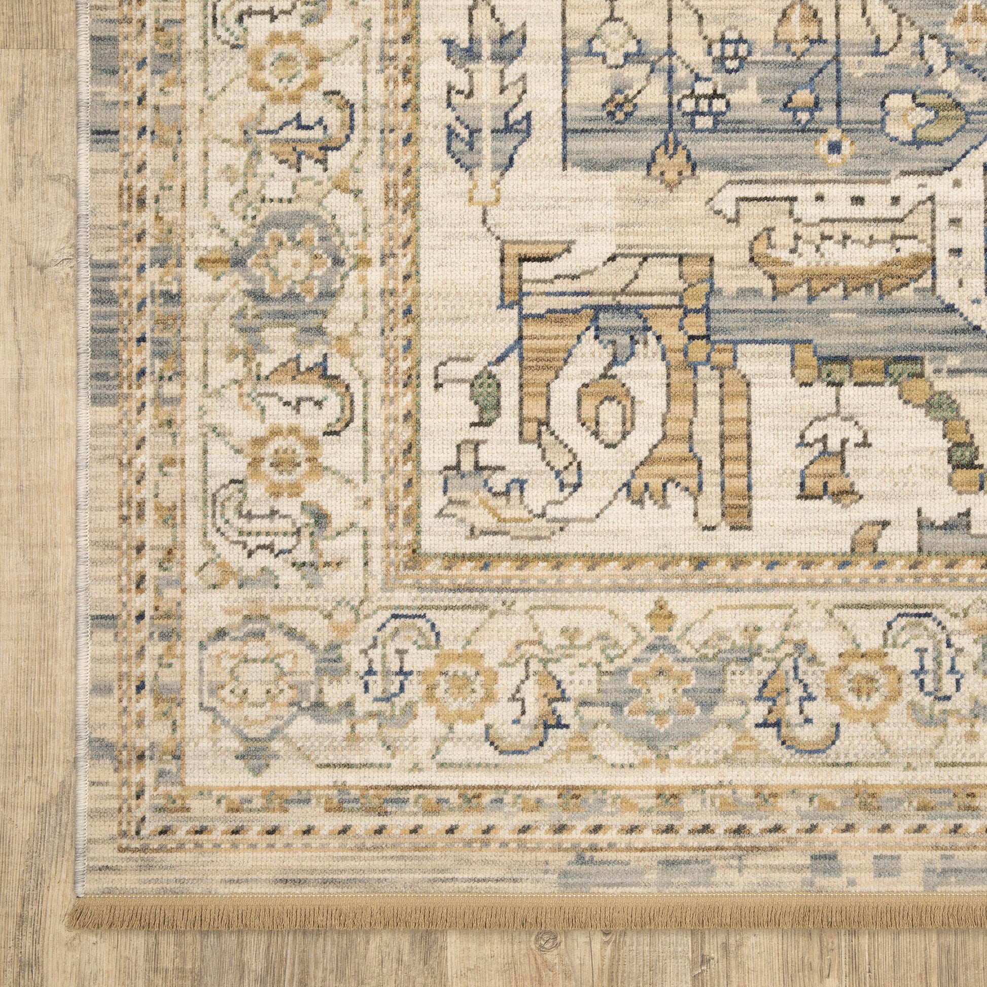 Acacia Medallion Beige/ Grey Oriental Cut Pile Rug