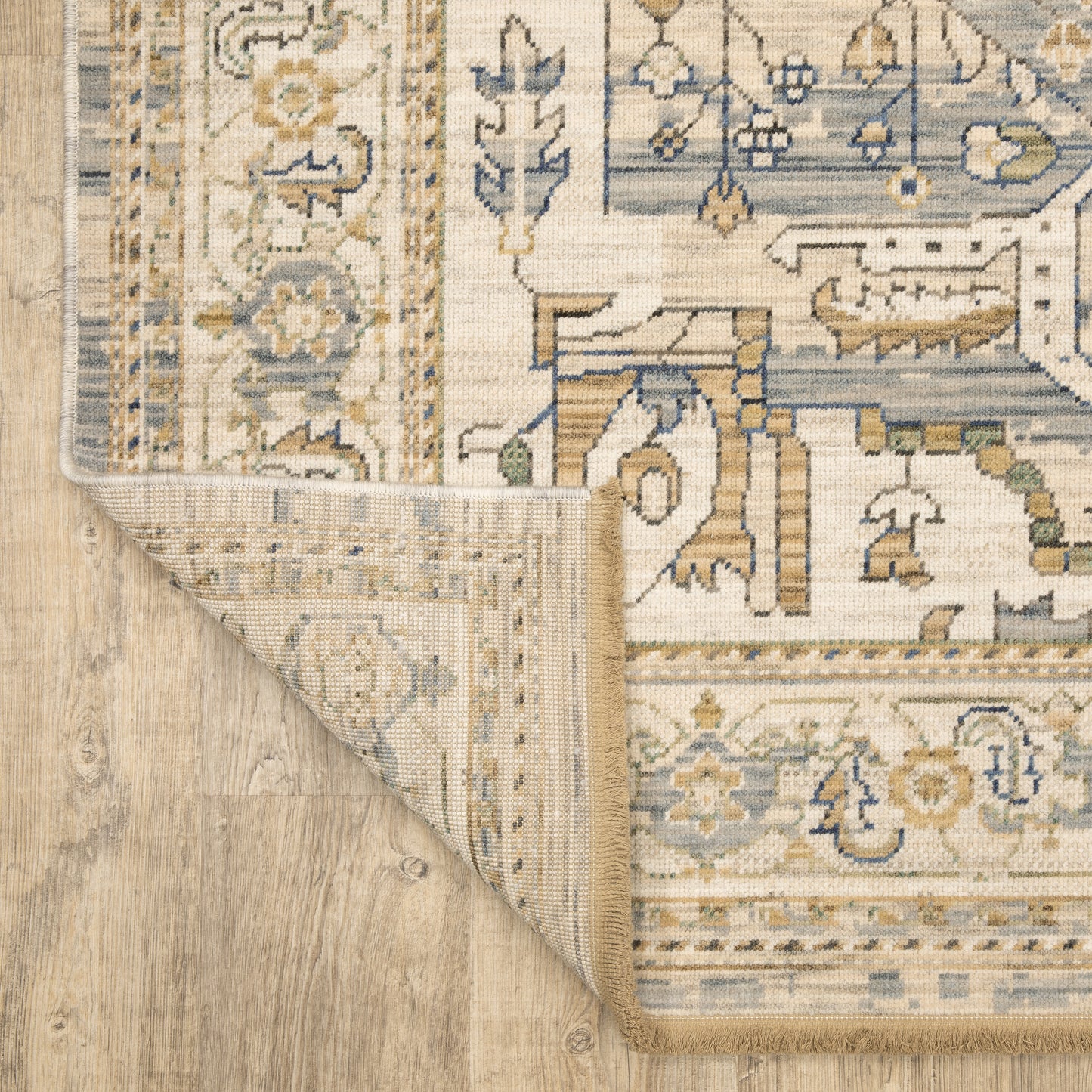 Acacia Medallion Beige/ Grey Oriental Cut Pile Rug