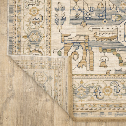 Acacia Medallion Beige/ Grey Oriental Cut Pile Rug