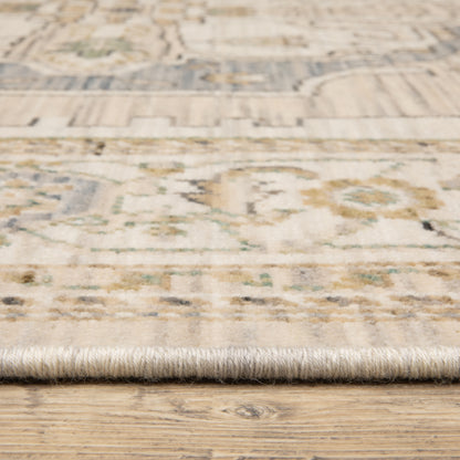 Acacia Medallion Beige/ Grey Oriental Cut Pile Rug