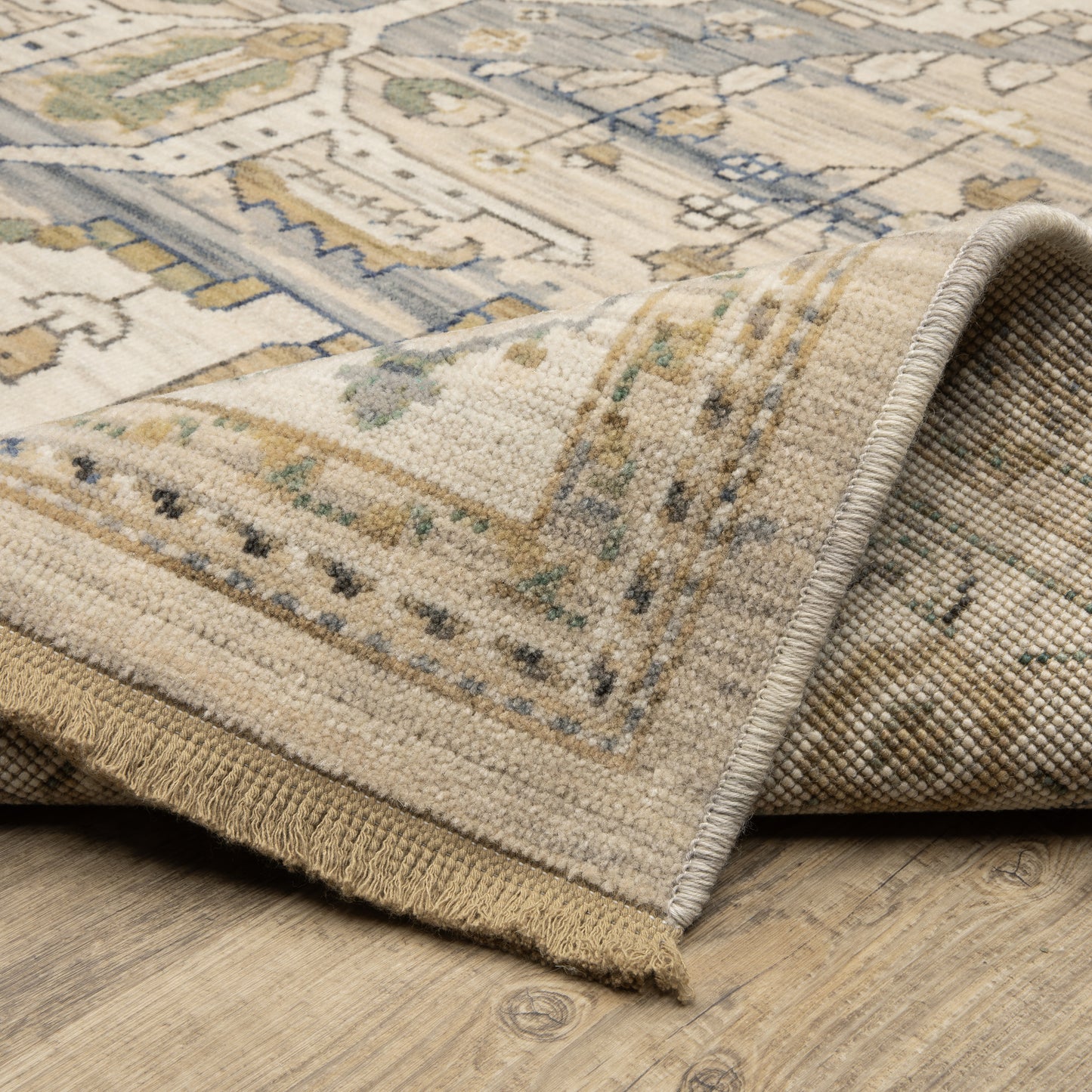 Acacia Medallion Beige/ Grey Oriental Cut Pile Rug
