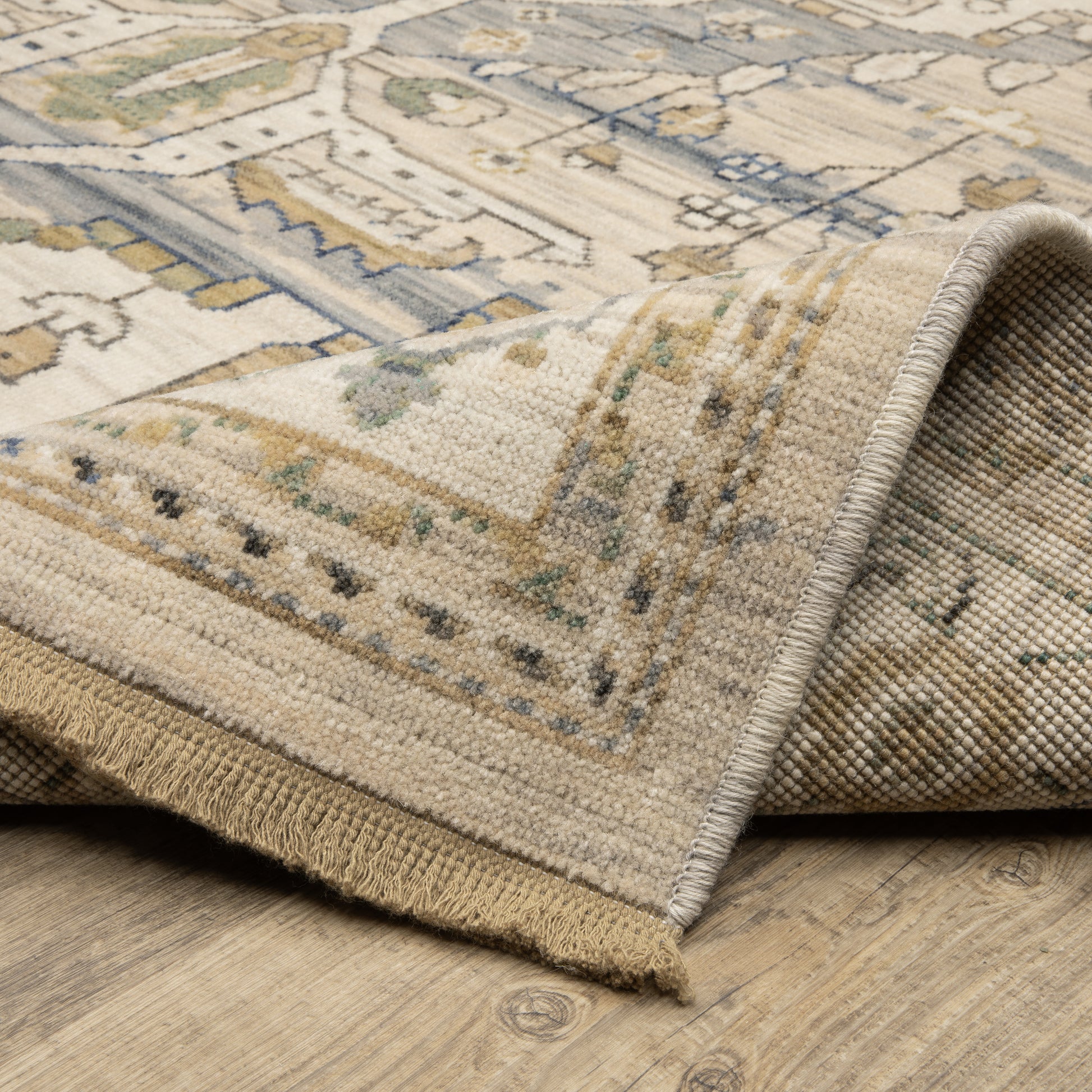 Acacia Medallion Beige/ Grey Oriental Cut Pile Rug