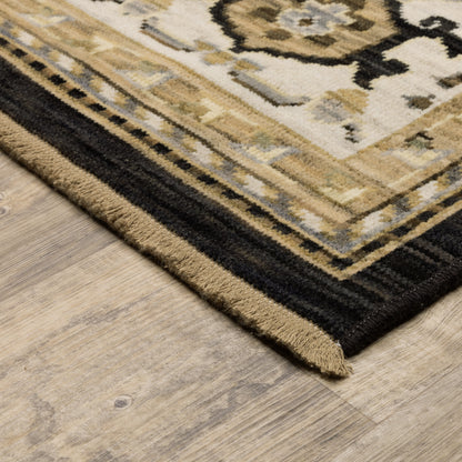 Acacia Medallion Tan/ Black Oriental Cut Pile Rug