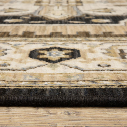 Acacia Medallion Tan/ Black Oriental Cut Pile Rug
