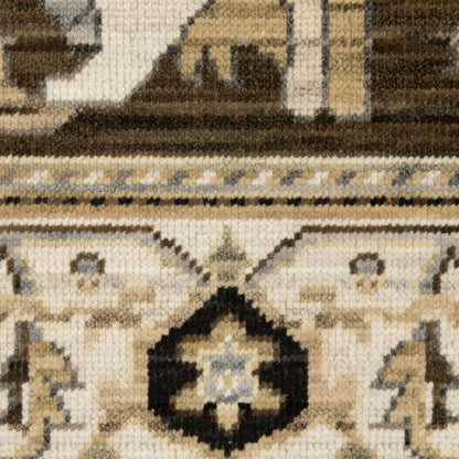 Acacia Medallion Tan/ Black Oriental Cut Pile Rug