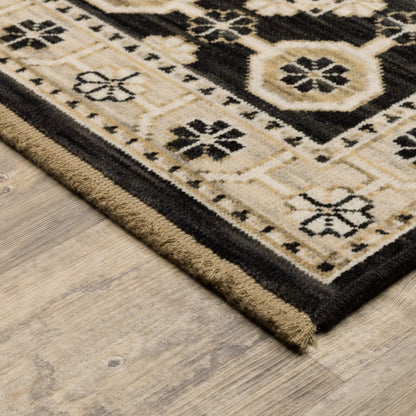 Acacia Oriental Beige/ Black Floral Cut Pile Rug