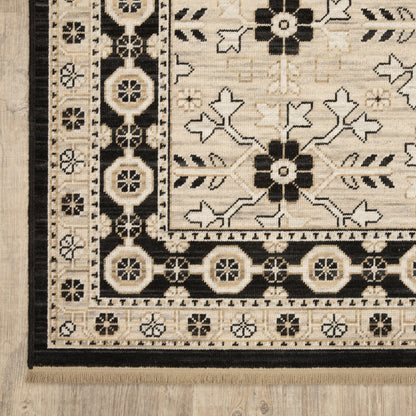 Acacia Oriental Beige/ Black Floral Cut Pile Rug