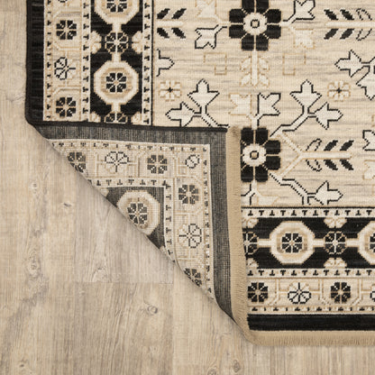 Acacia Oriental Beige/ Black Floral Cut Pile Rug