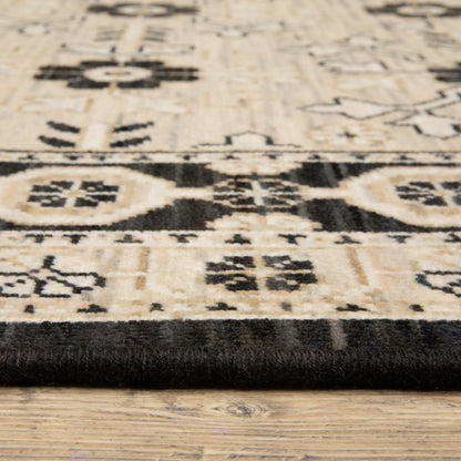 Acacia Oriental Beige/ Black Floral Cut Pile Rug