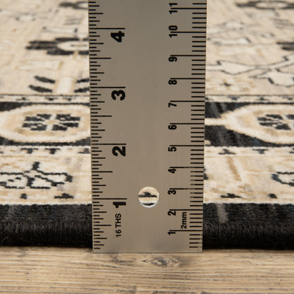 Acacia Oriental Beige/ Black Floral Cut Pile Rug