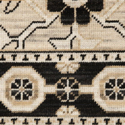 Acacia Oriental Beige/ Black Floral Cut Pile Rug