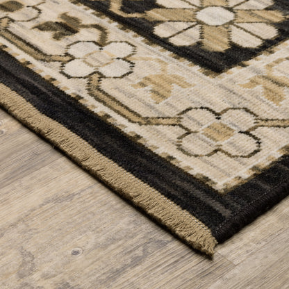 Acacia Oriental Black/ Beige Floral Cut Pile Rug