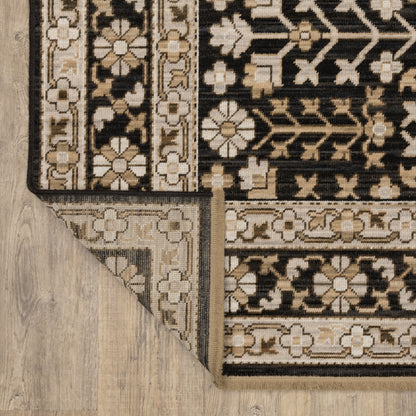 Acacia Oriental Black/ Beige Floral Cut Pile Rug