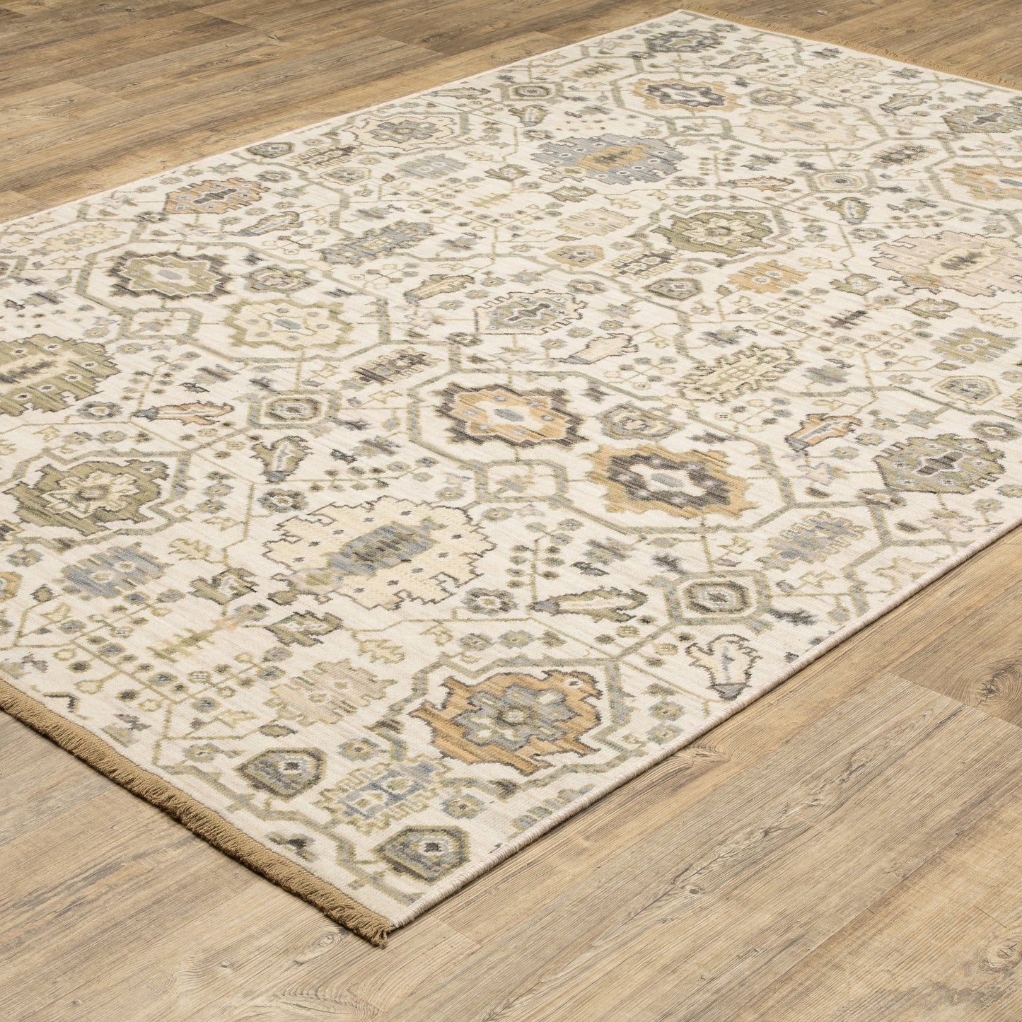 Acacia Oriental Beige/ Tan Floral Cut Pile Rug