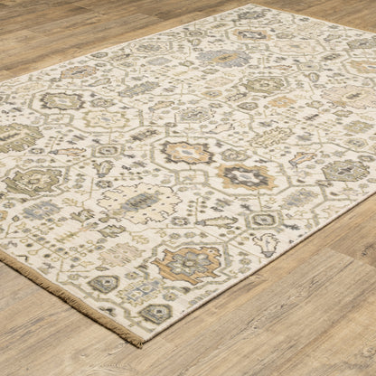 Acacia Oriental Beige/ Tan Floral Cut Pile Rug