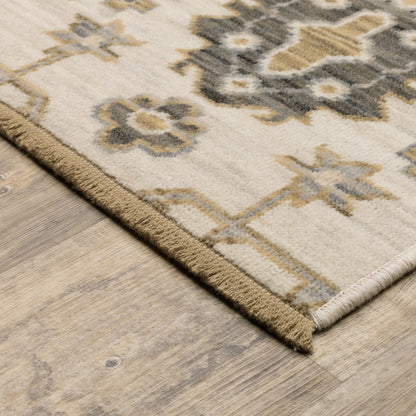 Acacia Oriental Beige/ Tan Floral Cut Pile Rug