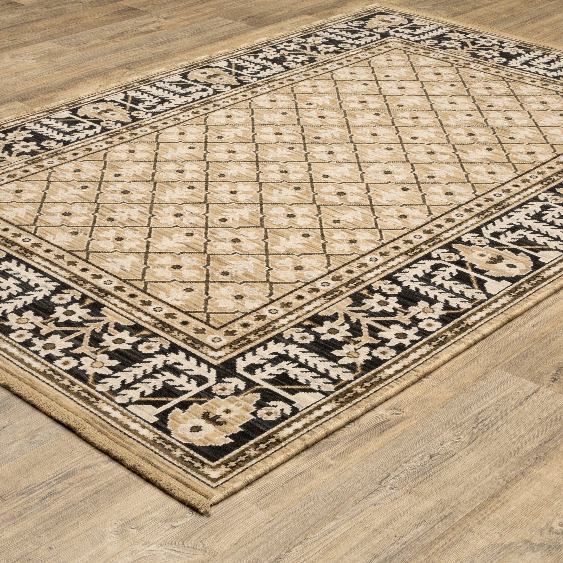 Acacia Geometric Tan/ Black Oriental Cut Pile Rug
