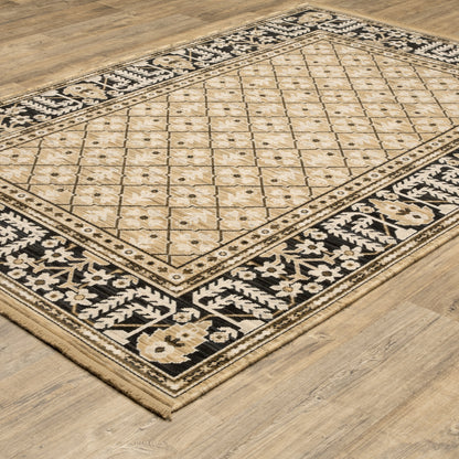 Acacia Geometric Tan/ Black Oriental Cut Pile Rug
