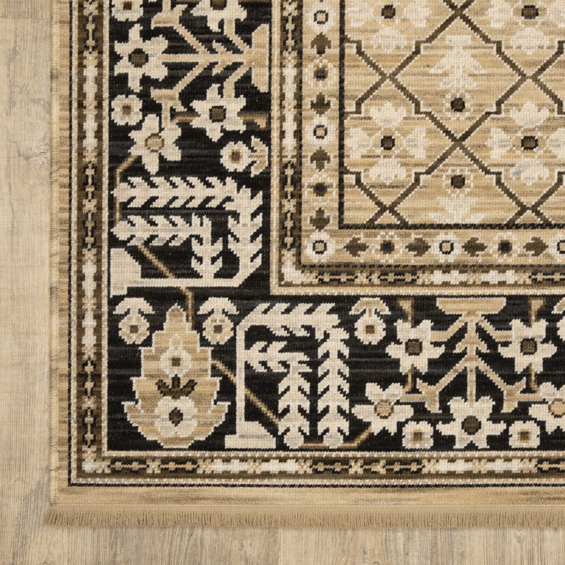Acacia Geometric Tan/ Black Oriental Cut Pile Rug