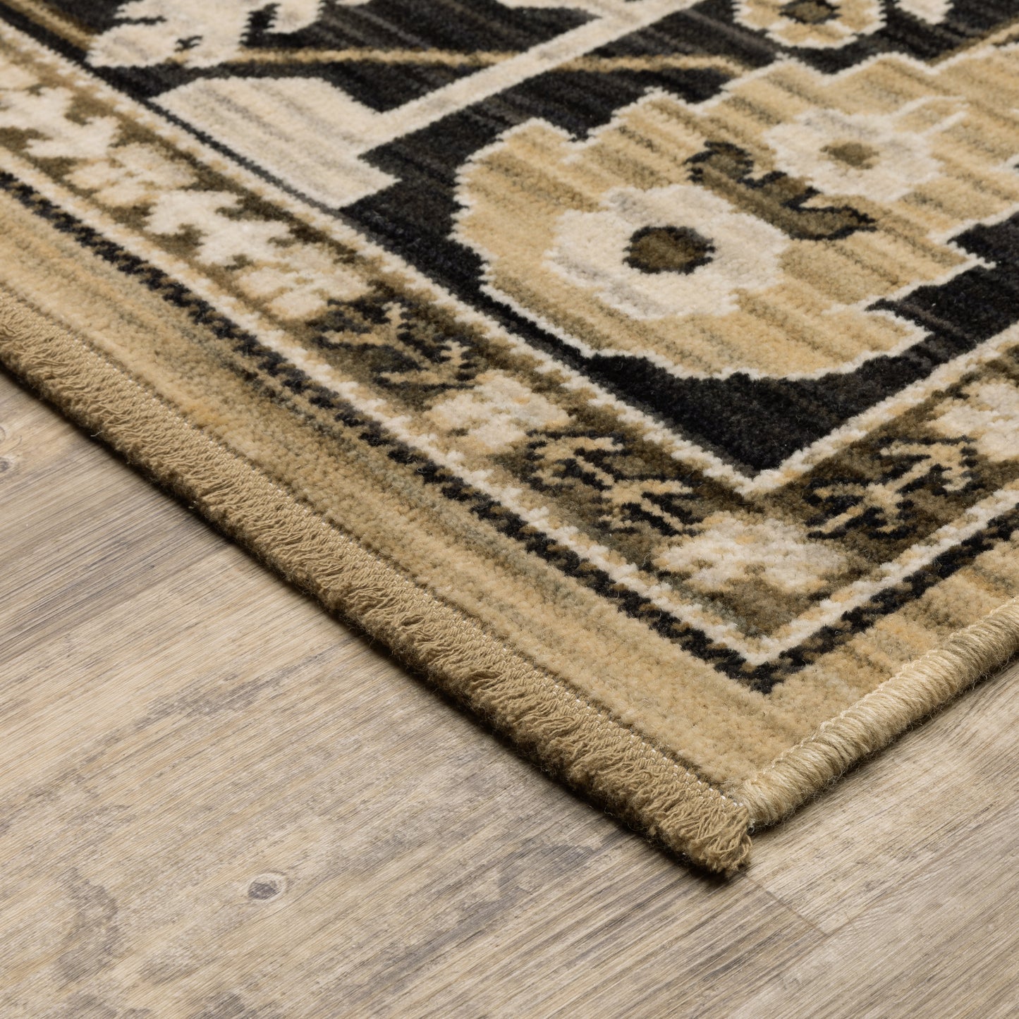 Acacia Geometric Tan/ Black Oriental Cut Pile Rug