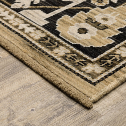 Acacia Geometric Tan/ Black Oriental Cut Pile Rug
