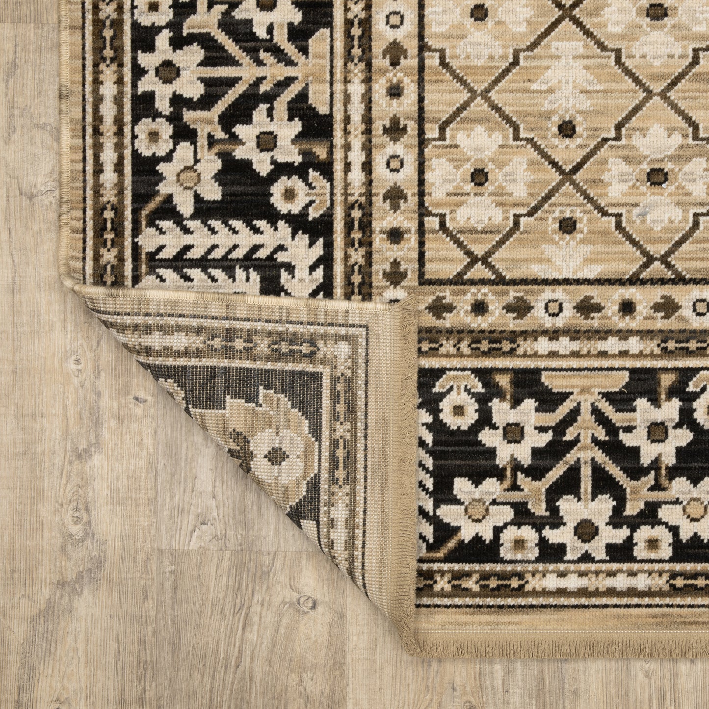 Acacia Geometric Tan/ Black Oriental Cut Pile Rug