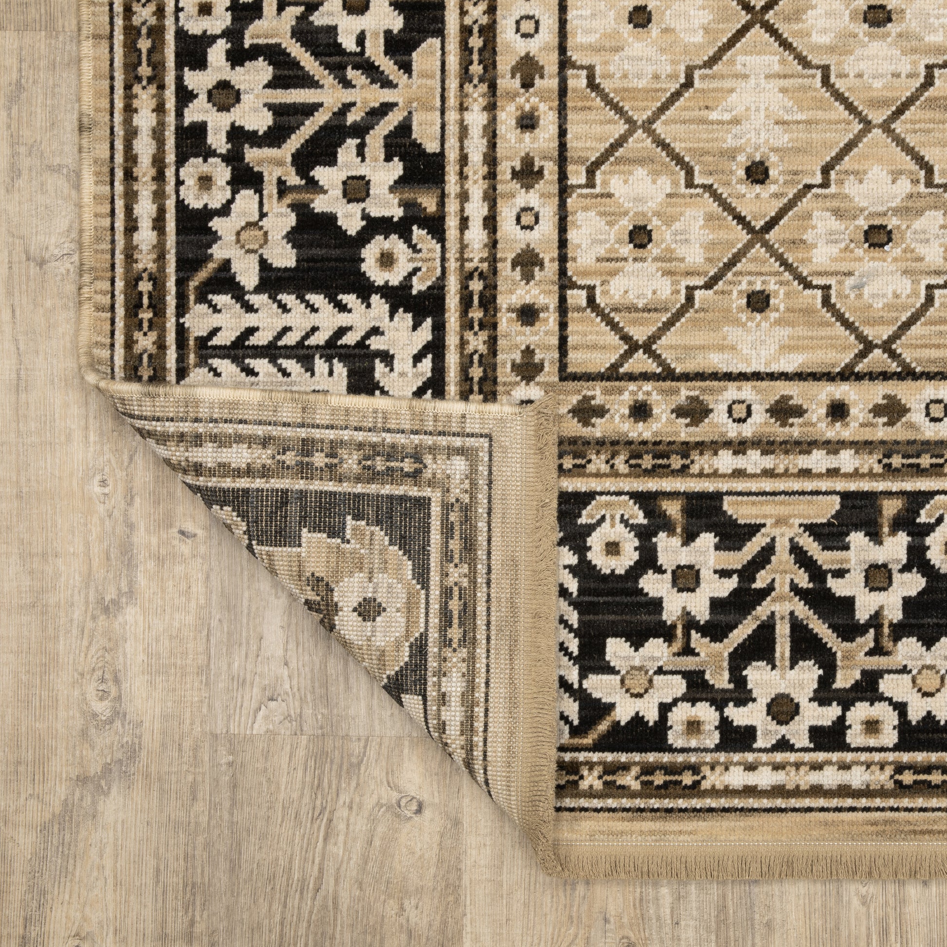 Acacia Geometric Tan/ Black Oriental Cut Pile Rug