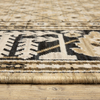 Acacia Geometric Tan/ Black Oriental Cut Pile Rug