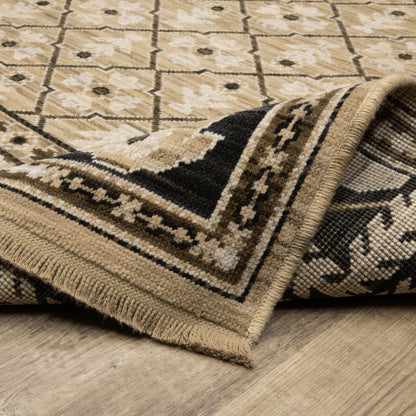 Acacia Geometric Tan/ Black Oriental Cut Pile Rug