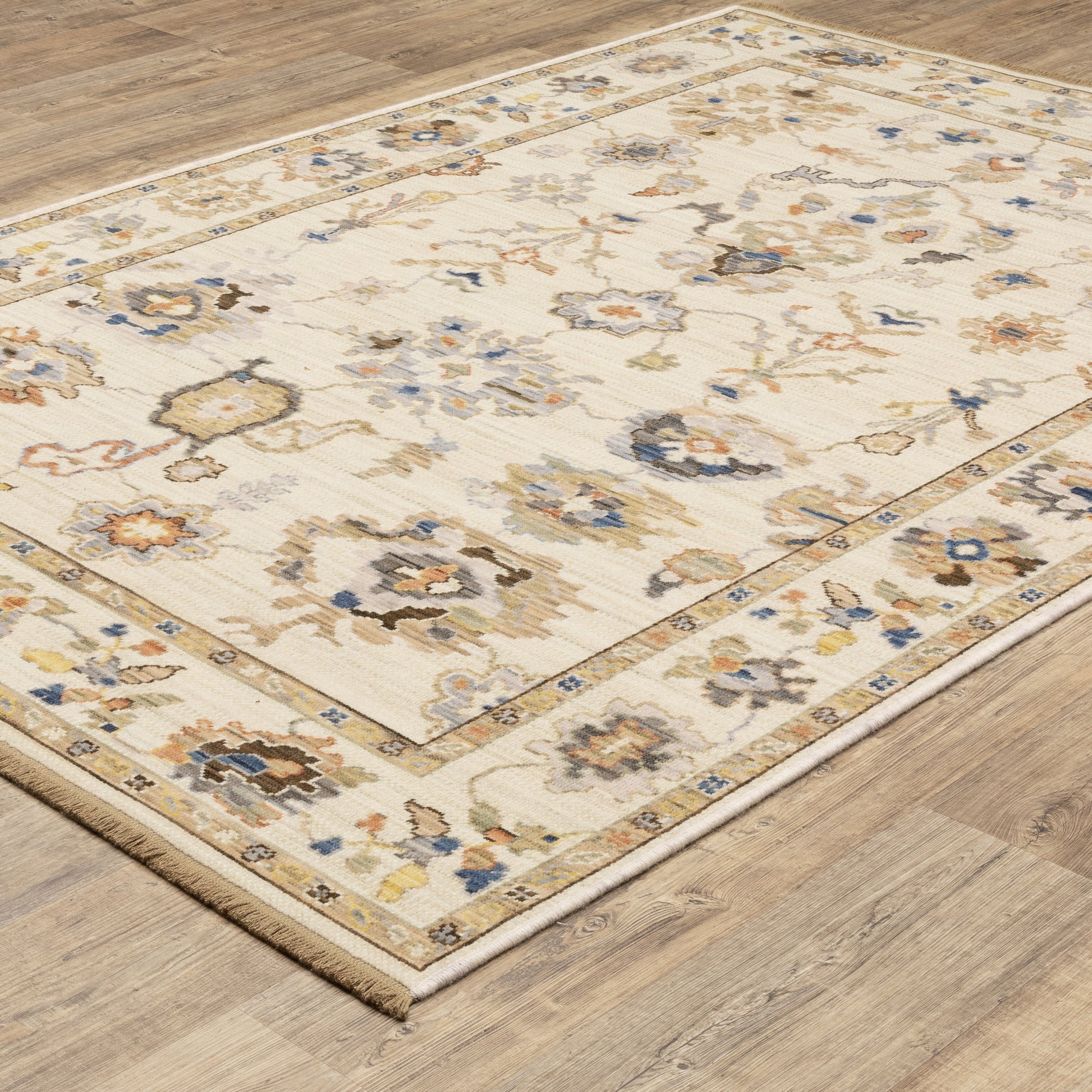 Acacia Floral Beige/ Tan Oriental Cut Pile Rug