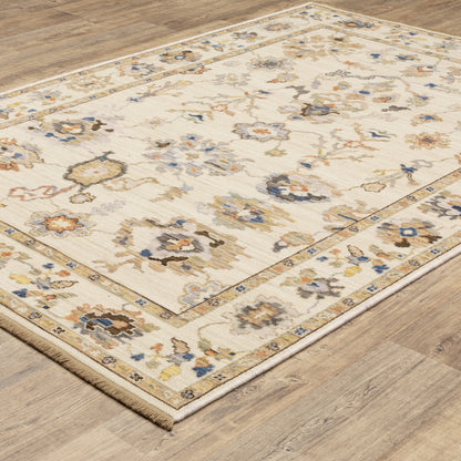 Acacia Floral Beige/ Tan Oriental Cut Pile Rug