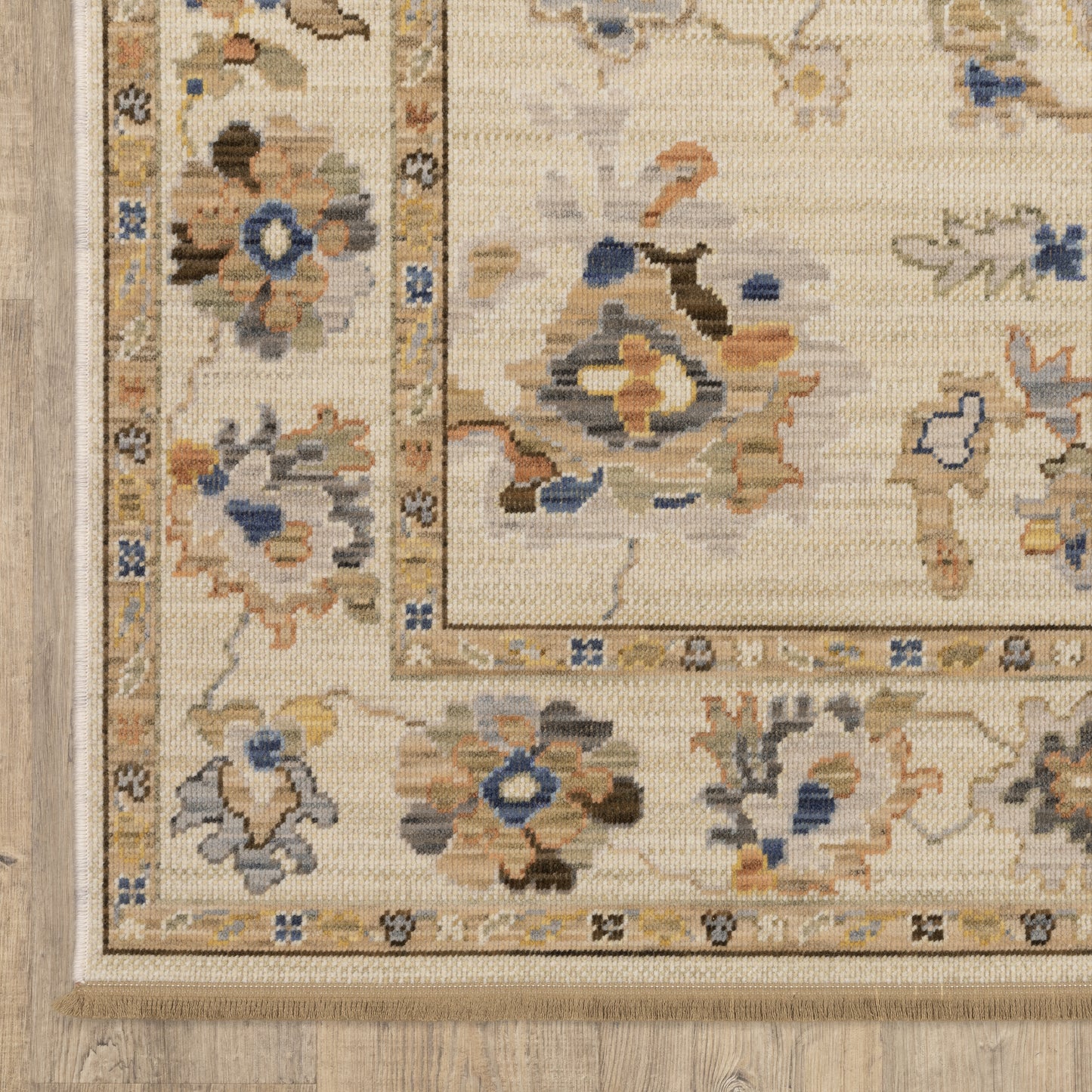 Acacia Floral Beige/ Tan Oriental Cut Pile Rug