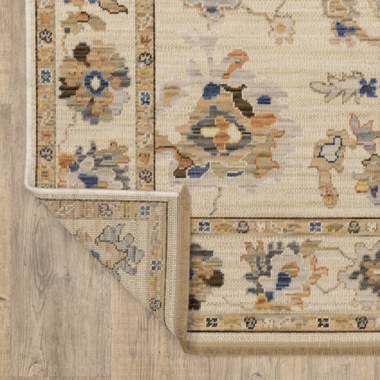 Acacia Floral Beige/ Tan Oriental Cut Pile Rug