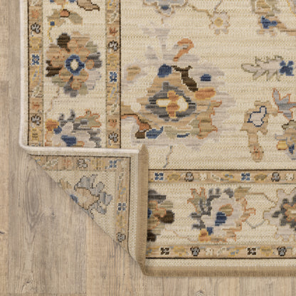 Acacia Floral Beige/ Tan Oriental Cut Pile Rug